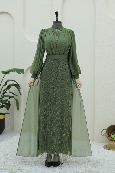 HİJABAYA فستان سهرة من الشيفون بحزام مزين بالخرز والترتر