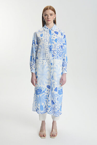 Zühre Patterned Stripe Detailed Giy Çık Blue Dress 0510