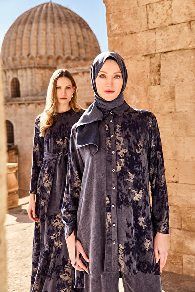 Zühre Jakar Desenli Düğmeli Ikili Lacivert Takım 1613