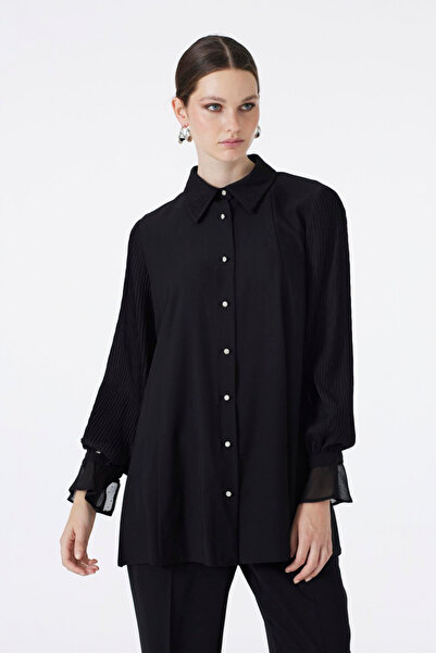 Zühre Buttoned Black Tunic with Sleeve Detail 1588