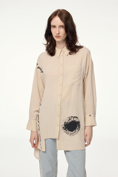 Zühre قميص منقوش بياقة بيج 1581