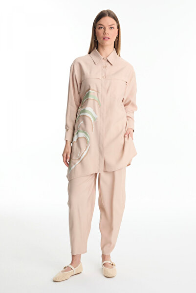 Zühre Patterned Buttoned Double Beige Suit 1454