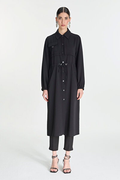 Zühre Bluză cu nasturi și talie elastică, neagră 0248