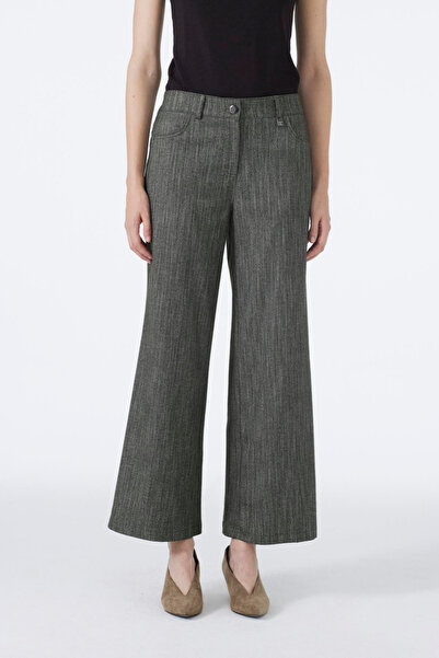 Zühre Elastic Waist Wide Leg Khaki Trousers 0136