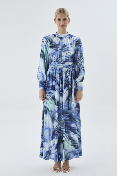 Zühre Μακρύ μπλε φόρεμα με σχέδια 0455