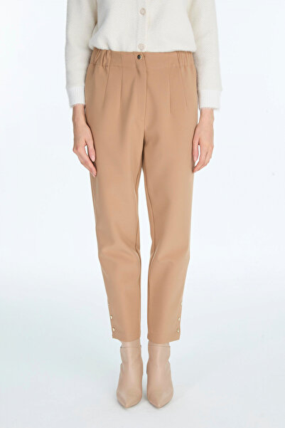 Zühre Elastic Waist Button Detailed Cigarette Camel Trousers 0251