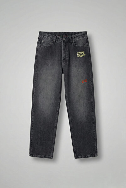 ablukaonline بنطال جينز مطرز باللون الأسود للرجال