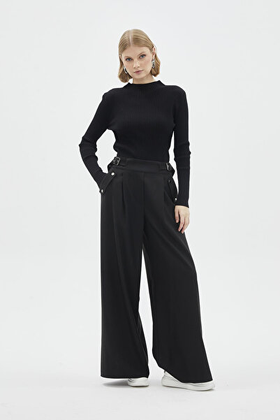 Zühre بنطلون أسود عالي الخصر بقصة مريحة 0212
