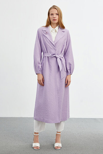 Zühre Broş Detaylı Kruvaze Yaka Koyu Bej Giy Çık Lila 13266