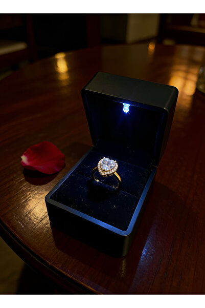 NO NAME Özel Işıklı Led Kutulu Beyaz Kalp Ayarlanabilir Yüzük