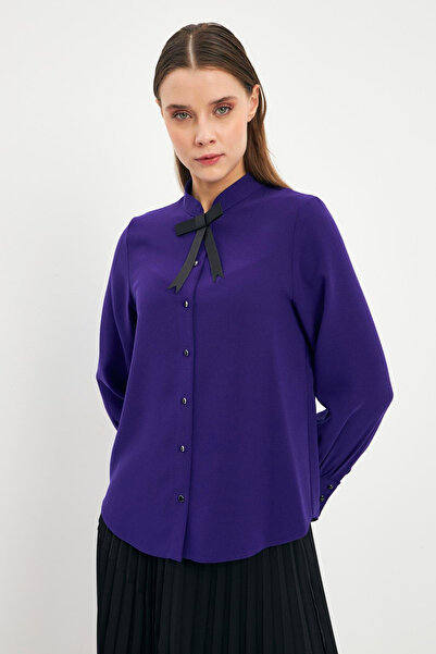 Zühre Блуза с детайли на панделка и копчета Лилава блуза/риза 0090