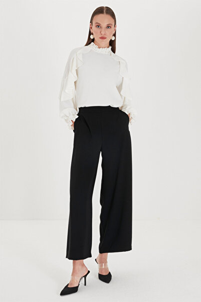 Zühre Bol Paça Kumaş Siyah Pantolon P-0013