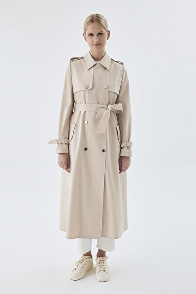 Zühre Gömlek Yaka Kuşaklı Apolet Detaylı Taş Trençkot 13762