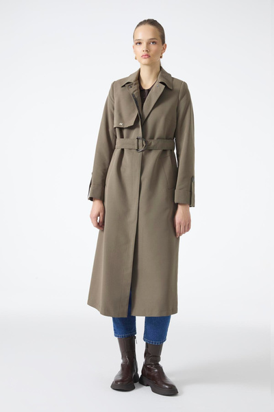Zühre Gömlek Yaka Kemerli Kol Detaylı Haki Trençkot 13723
