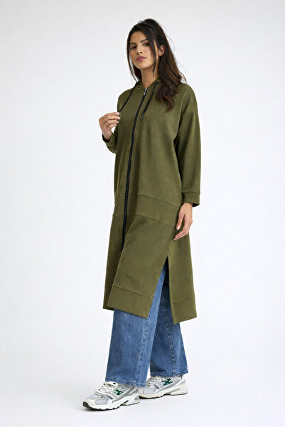 QANU Uzun Fermuarlı Kap Yeşil