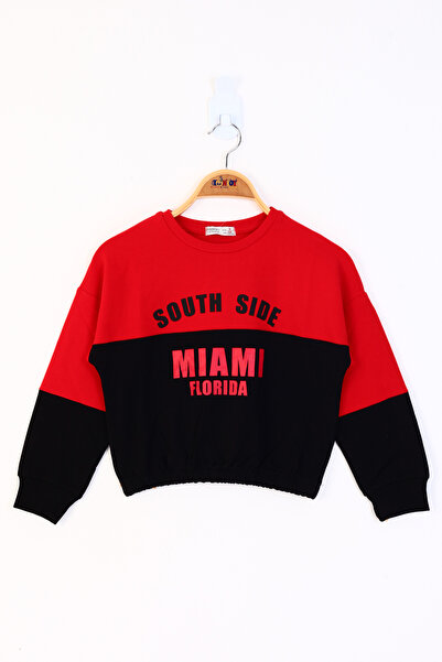 Toontoy Girl's Relax Fit Crew Neck Drop Shoulder Printed Color Block Sweatshi...