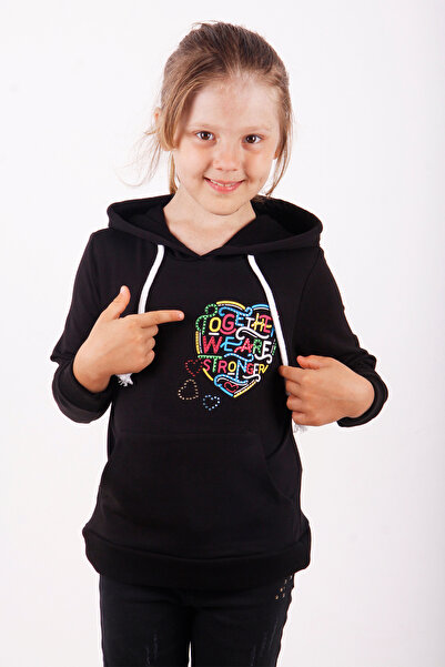 Toontoy Girl's Regular Fit Hooded Pocket Printed Sweatshirt - 2 Yarns