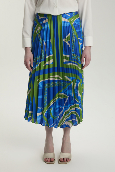 Zühre Довга синя спідниця з візерунком і складками 0155