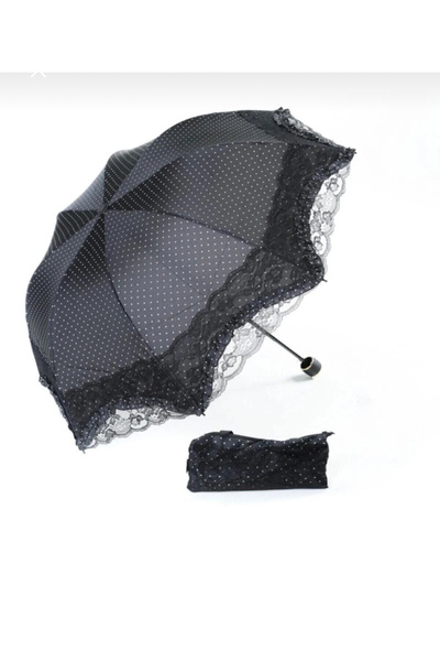 LEIDORY Lüx Kırılmaz Özellikli  Taşıma Çantalı Fırfırlı Puantiyeli Şemsiye