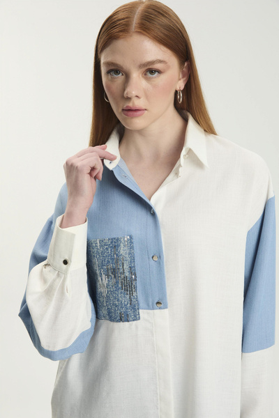 Zühre Екру туника с джобове в контрастни цветове 1561