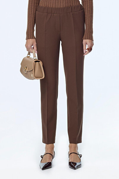 Zühre Narrow Leg Elastic Waist Fabric Brown Trousers 0148