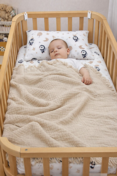 Yada Baby ملاءة سرير وغطاء وسادة من الموسلين القطني 100% باللون البيج