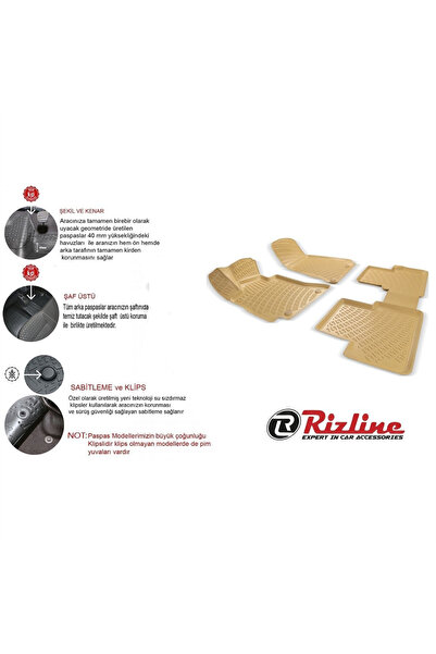 Rizline Toyota Corolla 2013-2018 3D Havuzlu Paspas - BEJ