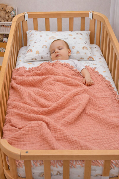 Yada Baby ملاءة سرير وغطاء وسادة من القطن بنسبة 100% بلون مرجاني