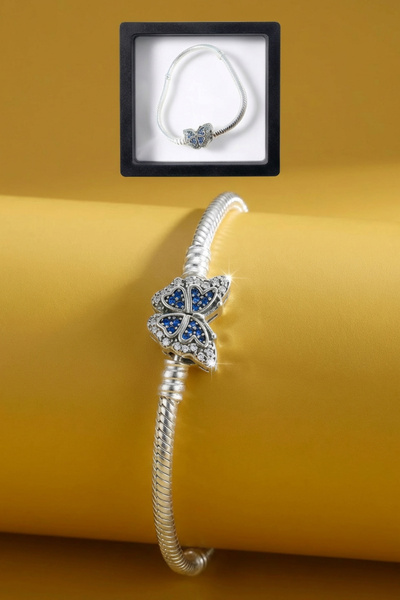 shop 925 Ayar Gümüş Mavi Kelebek Bileklik – Zarif ve Şık Tasarım