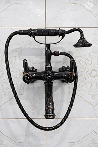 HT PRİMA Rustik Banyo Bataryası Desenli Nostaljik Duş Seti