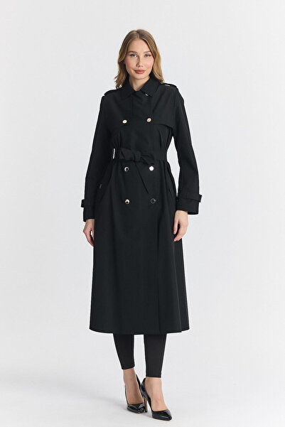 Zühre Πουκάμισο με γιακά με ζώνη Epaulettes Λεπτομερής μαύρη καμπαρντίνα 13762