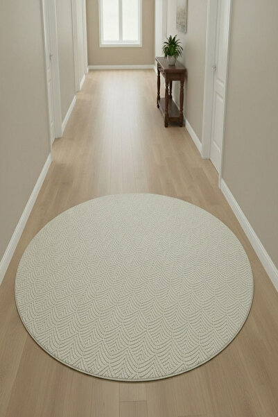 Raschel Carpet Premium Yıkanabilir Yuvarlak Halı Leke Tutmaz Yaprak Emboss Öz...
