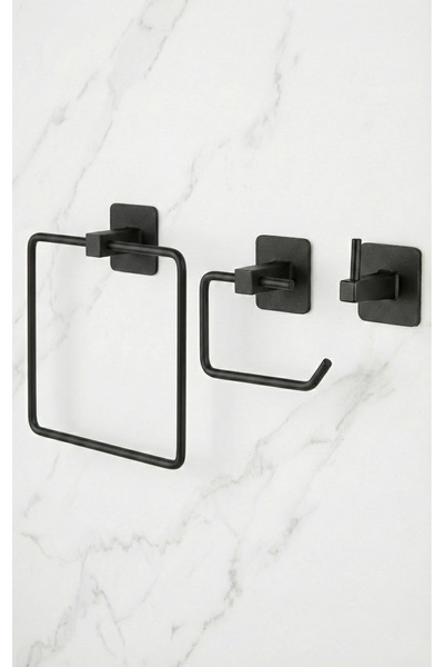 evina Kare Yapışkanlı Set Kare Havluluk Wc Tuvalet Kağıtlık Tekli Askılık Siyah