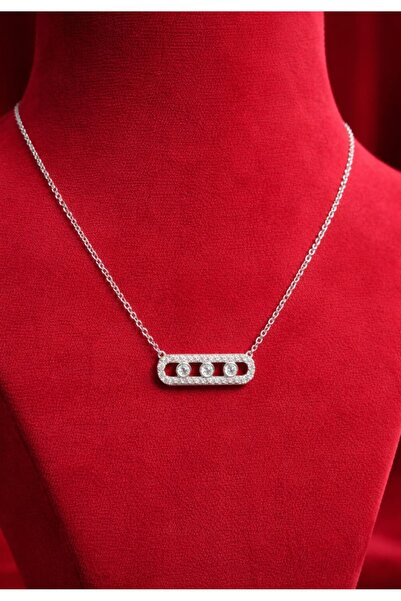 BEBİ BİJUTERİ Mess yatay oval silver kolye Çelik