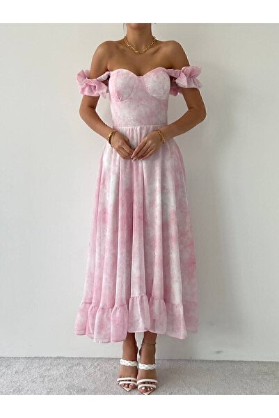 Julishop Φόρεμα από σιφόν premium με λουλουδάτο σχέδιο, με λουράκια και επένδ...