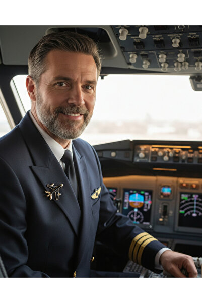 modamira Uçak Broş Unisex - Siyah - Boy: 4,2 cm