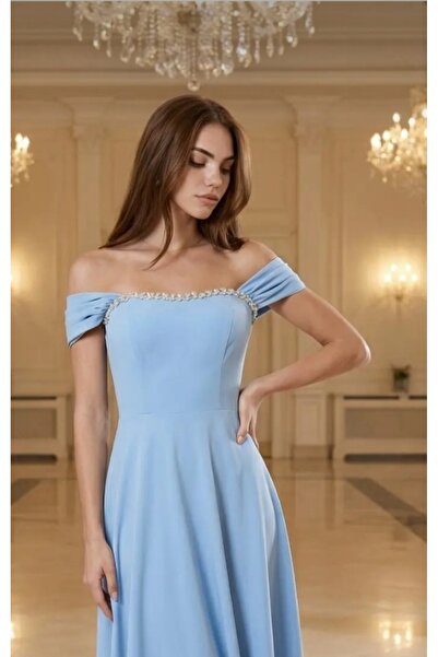 OLSAMODA Rochie de seară lungă, evazată, din țesătură Atlas, cu guler pentru ...