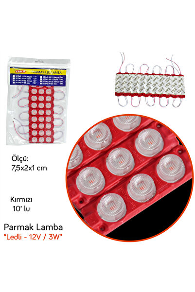 Carub 12V Parmak Lamba Led Camlı Soft Kırmızı 10 lu BR0409930