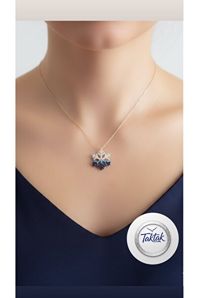 TakTak Altın Renk Rodyumlu Kartanesi Renkli Zirkon Taşlı Kar Tanesi Kolye Alt...