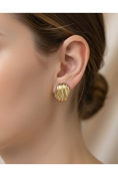 FİRST JEWELRY Su Dalgası Çelik Gold Xuping Küpe