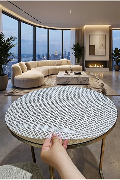 Rona Home PVC Silinebilir Yuvarlak Salon Orta Sehpa Örtüsü – Beyaz, Modern, D...