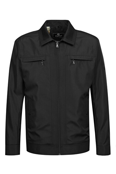 Çizgi Triko Ανδρικό παλτό με γιακά πόλο με διπλή τσέπη με επένδυση ελαφρύ Μαύ...