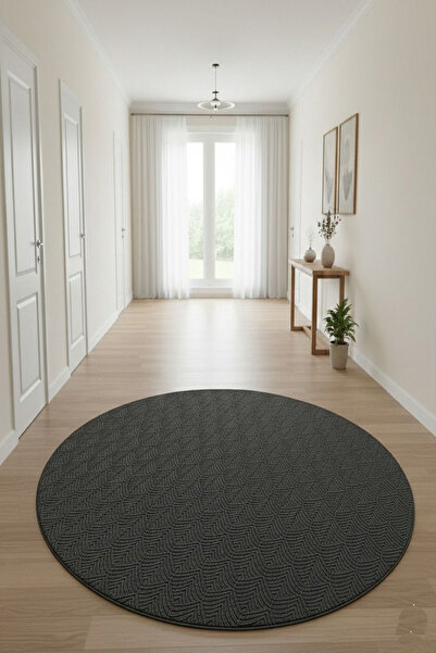Raschel Carpet Premium Yıkanabilir Yuvarlak Halı Leke Tutmaz Yaprak Emboss Öz...