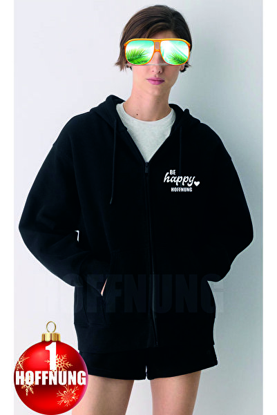 HOFFNUNG unisex Βαμβακερό oversize φούτερ με κουκούλα και στάμπα  "BE HAPPY "...