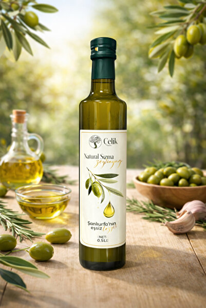 Çelik 0.5 LT Naturel sızma zeytinyağı cam şişe