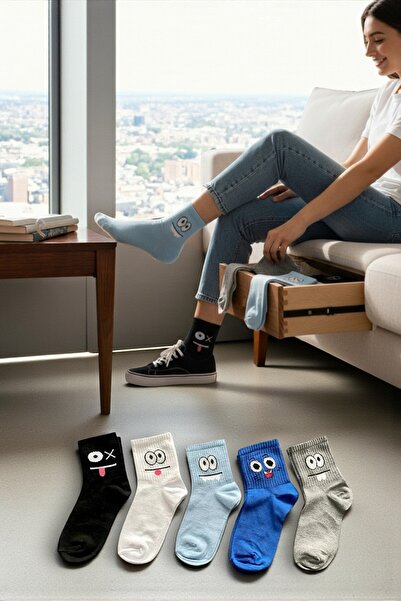 Esinti 5 perechi de șosete din bumbac pentru femei și bărbați, cu modele colo...