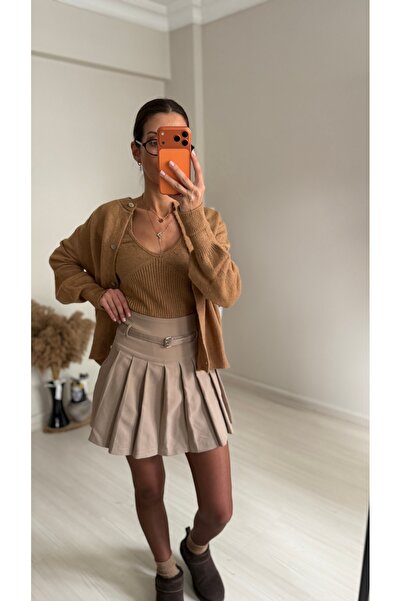NK High Waist Shorts Skirt Court Pleats Tennis Club Collection Beige