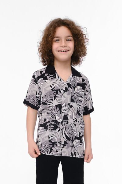 Doctor junior Риза с щампа с отворена яка и къс ръкав за момче