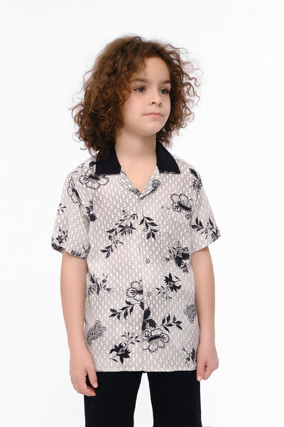 Doctor junior Риза с щампа с отворена яка и къс ръкав за момче
