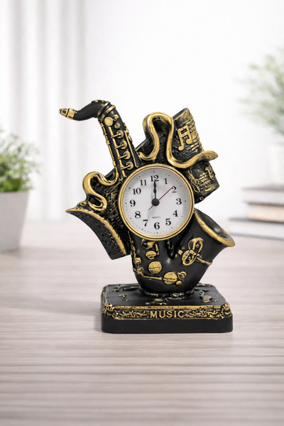 TEZ Dekoratif-SAATLİ MÜZİK NOTA-Siyah Renkli Aksesuar Biblo
